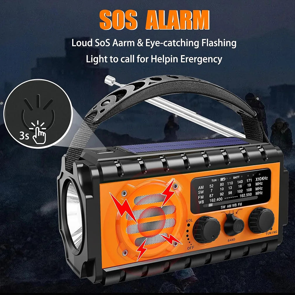Quest Emergency Radio | 20000mAh USB Rechargeable, Solar Hand Crank 1