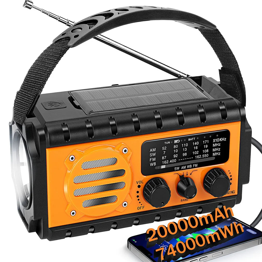 Quest Emergency Radio | 20000mAh USB Rechargeable, Solar Hand Crank 4