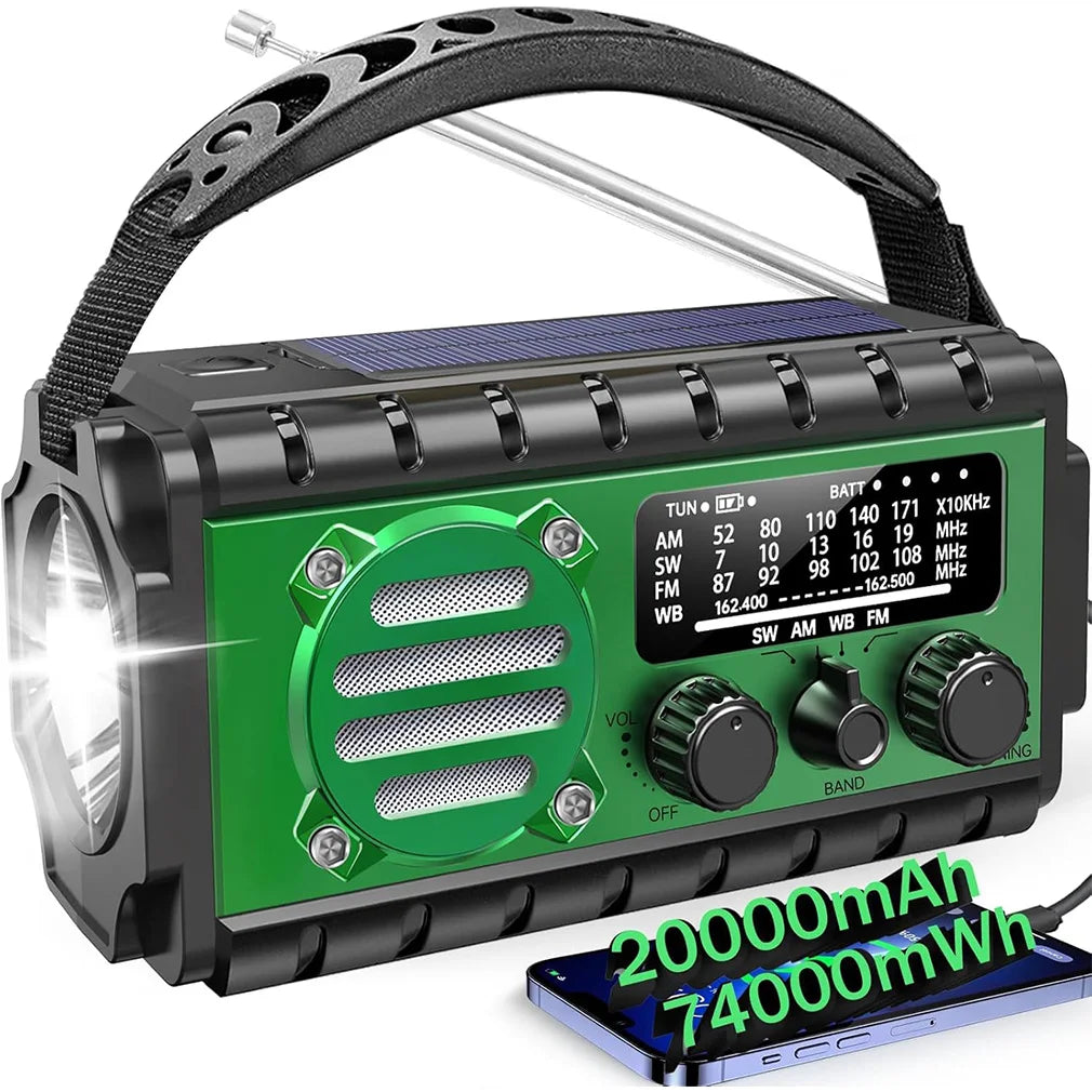 Quest Emergency Radio | 20000mAh USB Rechargeable, Solar Hand Crank 6